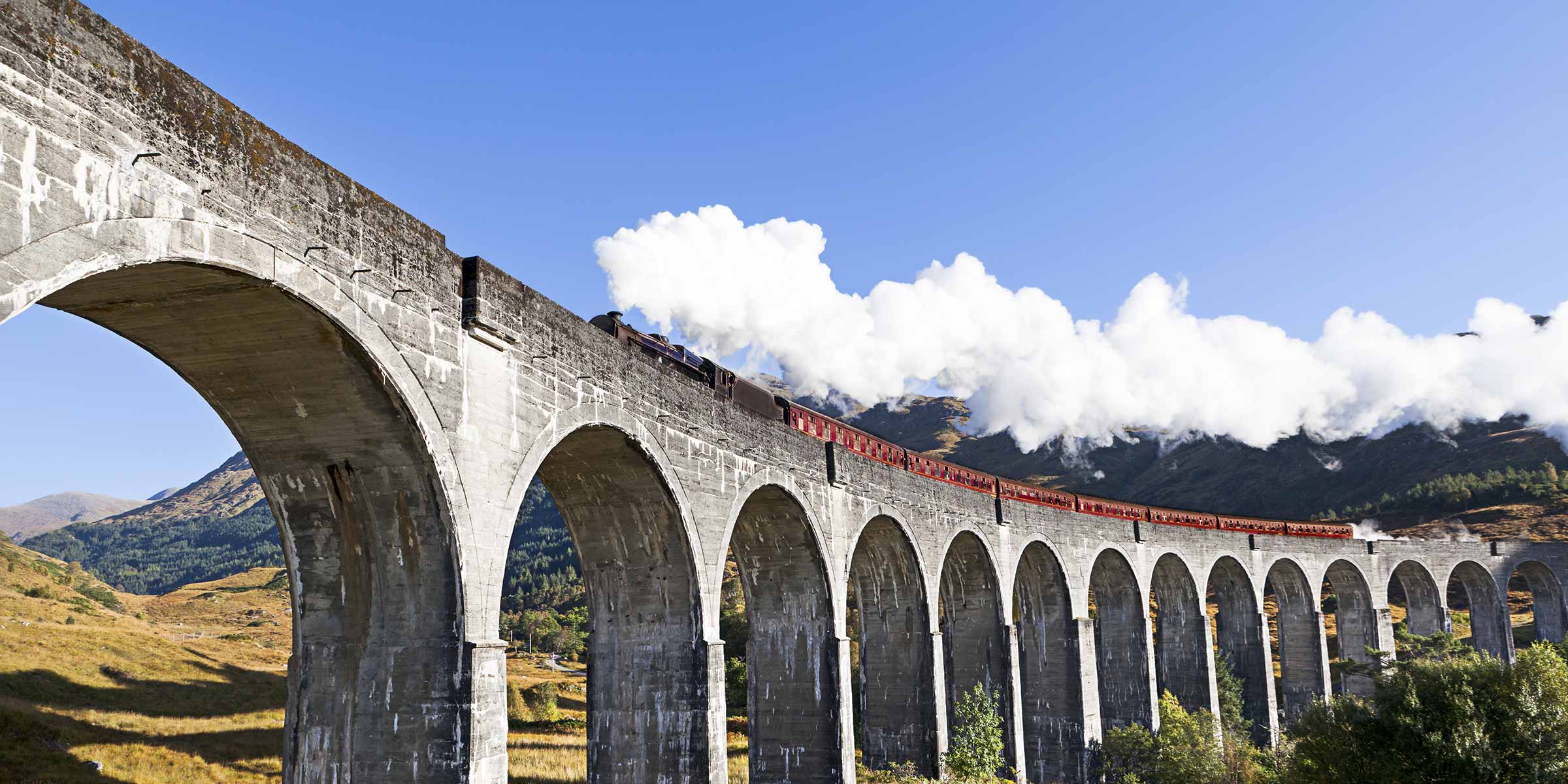 The Jacobite crossing the Glenfinnan Viaduct